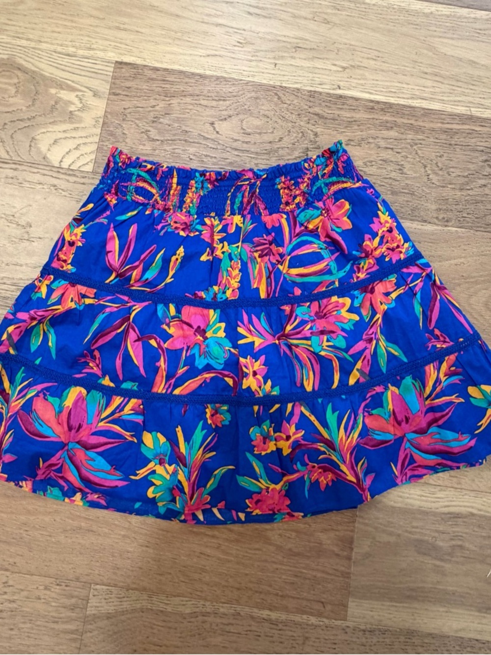 J. Crew Bright Blue Floral Tiered Skater Mini Skirt. Size M EUC